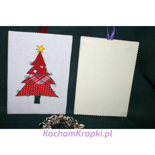 kartka świąteczna czerwona jodła-boże narodzenie-kartka z życzeniami-kartka z kopertą-kartka haftowana-kartka z aplikacj
