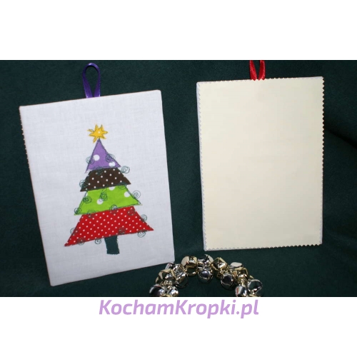 kartka świąteczna kolorowa choinka-boże narodzenie-kartka z życzeniami-kartka z kopertą-kartka haftowana-kartka z aplikacją-kochamkropki.pl