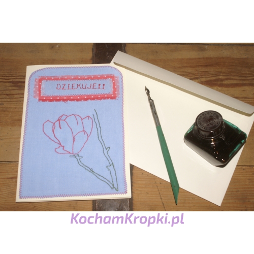 haftowana magnolia-len-vintage kartka-kartka haftowana-kartka z kopertą-kochamkropki-magnolia-haft