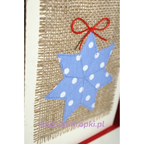 gwiazda w kropki-kartka świąteczna-boże narodzenie-vintage kartka z życzeniami-kartka z kopertą-kartka haftowana-kartka z aplikacją-kocham