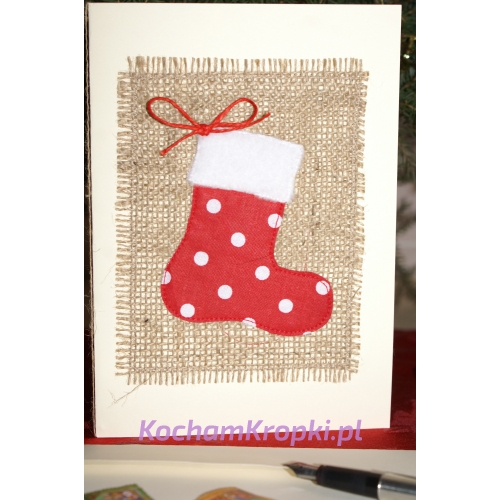 but mikołaja w kropki-kartka świąteczna-boże narodzenie-vintage kartka z życzeniami-kartka z kopertą-kartka haftowana-kartka z aplikacją-kocham