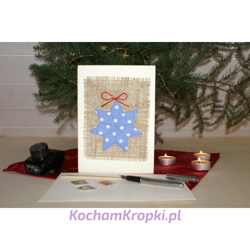 gwiazda w kropki-kartka świąteczna-boże narodzenie-vintage kartka z życzeniami-kartka z kopertą-kartka haftowana-kartka